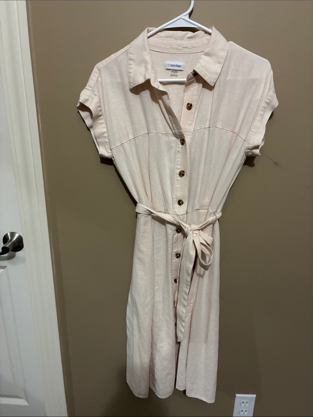 Calvin Klein Light Cream Button-Front Midi Shirt Dress